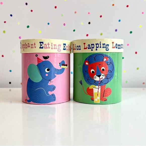 Lion Lapping Lemonade and Elephant Eating Eclairs Ceramic Tumbler Set - Picture 2 of 7